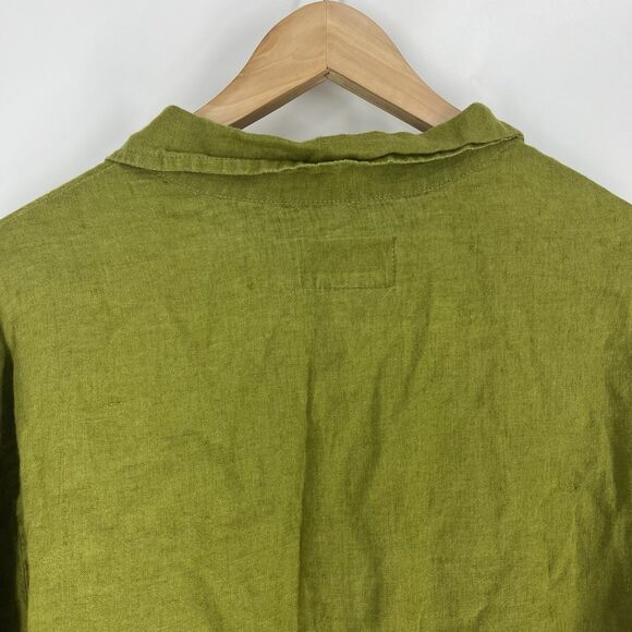 Flax Tunic Shirt Jacket Size Large Avocado Green Linen Button Front Relaxed Top - Picture 7 of 7